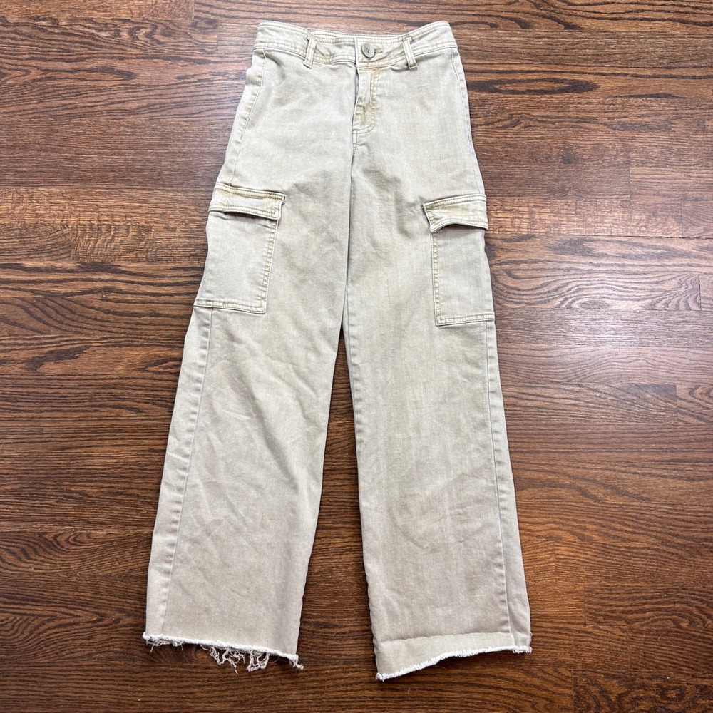 Oat New York Cargo Pants Womens Size 0 25 Light Green Wide‎ Leg Raw Hem Utility